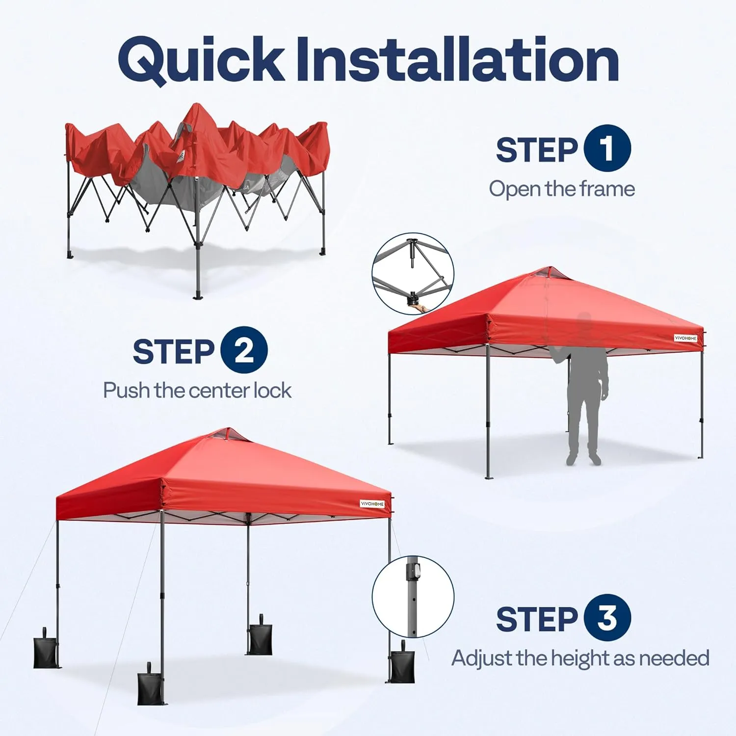 VIVOHOME 10x10ft Pop Up Canopy Tent One Push Setup Outdoor Portable Shelter Tent Heavy Duty with Wheel Carry Bag and 4 Sandbags, Red