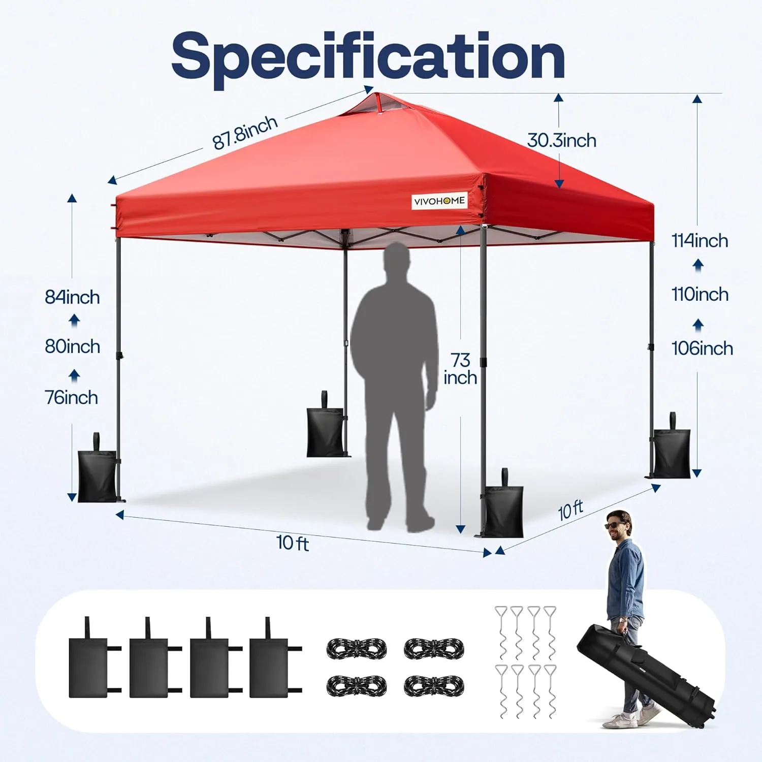 VIVOHOME 10x10ft Pop Up Canopy Tent One Push Setup Outdoor Portable Shelter Tent Heavy Duty with Wheel Carry Bag and 4 Sandbags, Red