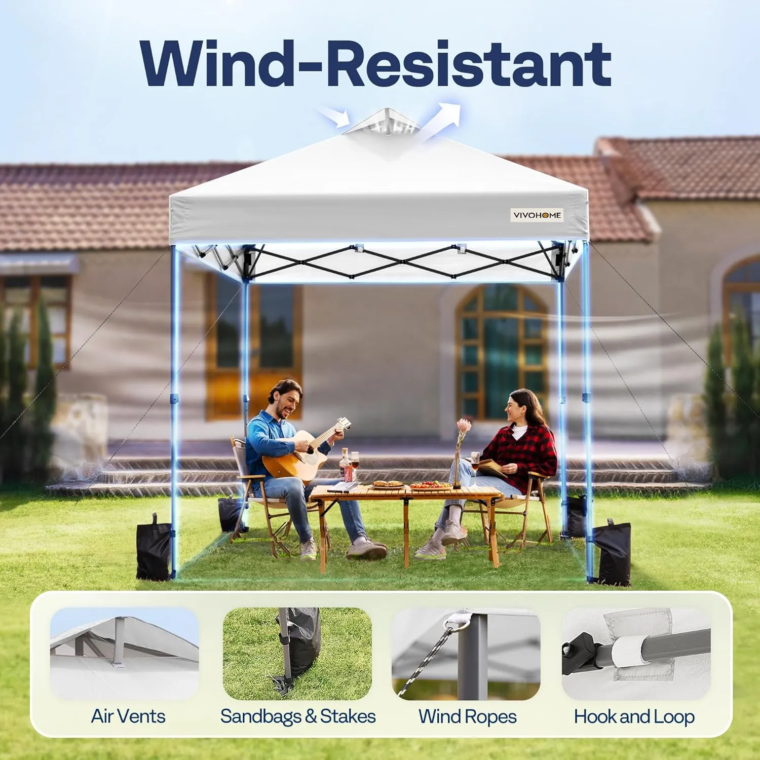 VIVOHOME 8x8ft Pop Up Canopy Tent One Push Setup Outdoor Portable Shelter Tent Heavy Duty with Wheel Carry Bag and 4 Sandbags, White