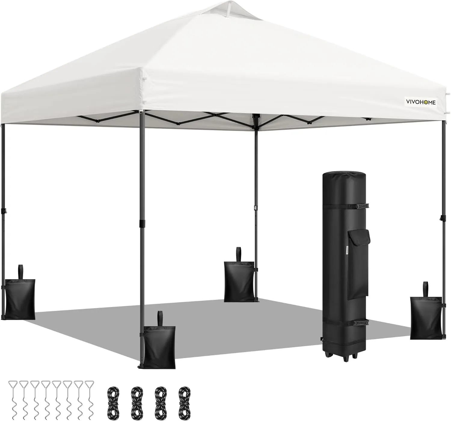 VIVOHOME 8x8ft Pop Up Canopy Tent One Push Setup Outdoor Portable Shelter Tent Heavy Duty with Wheel Carry Bag and 4 Sandbags, White