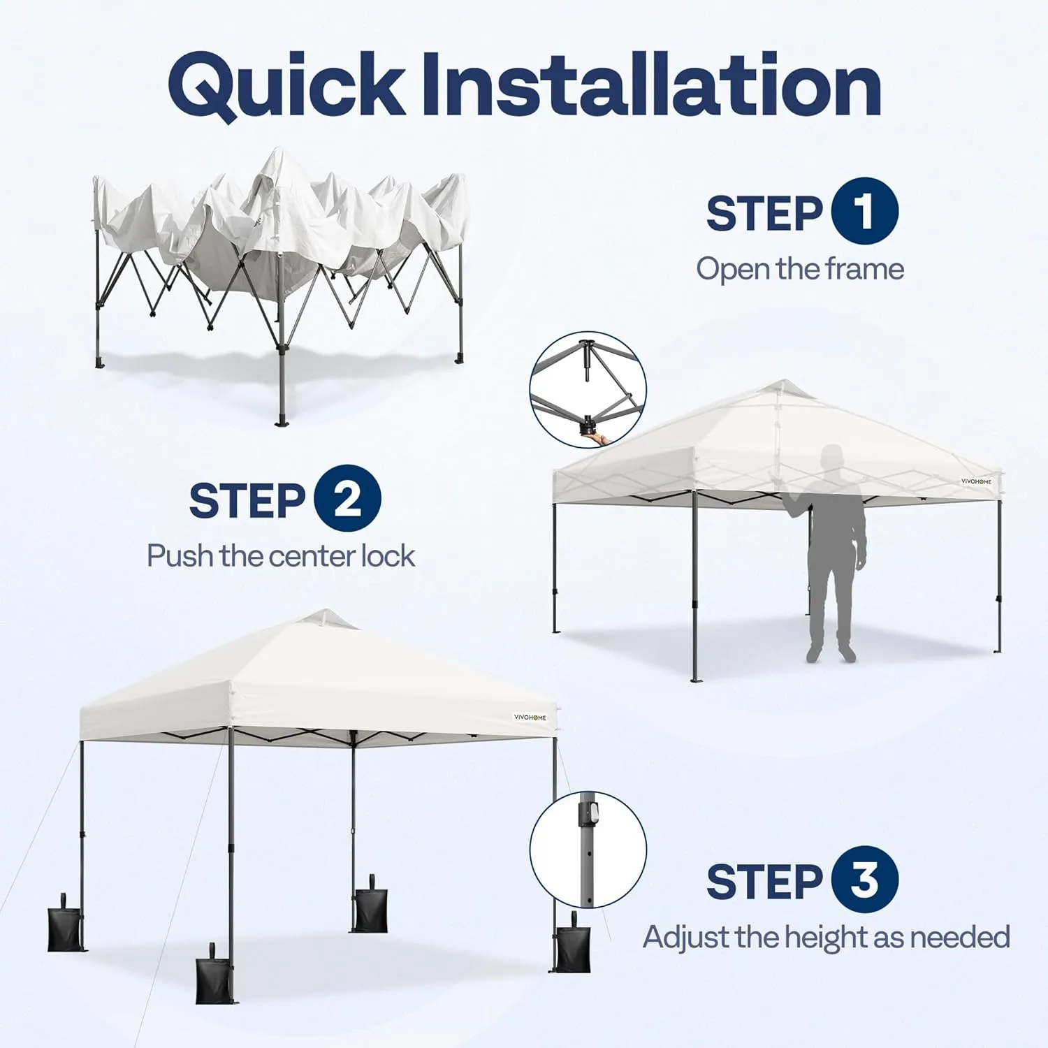 VIVOHOME 8x8ft Pop Up Canopy Tent One Push Setup Outdoor Portable Shelter Tent Heavy Duty with Wheel Carry Bag and 4 Sandbags, White
