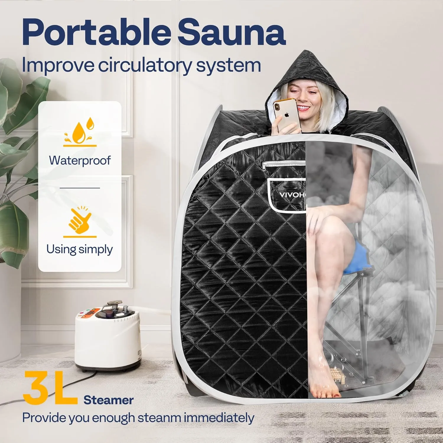 VIVOHOME Upgraded Portable Personal Steam Sauna Spa with 3L 1000 Watt Steam Generator, Foldable Chair, Home Therapeutic Sauna Spa Tent for Detox Relaxation