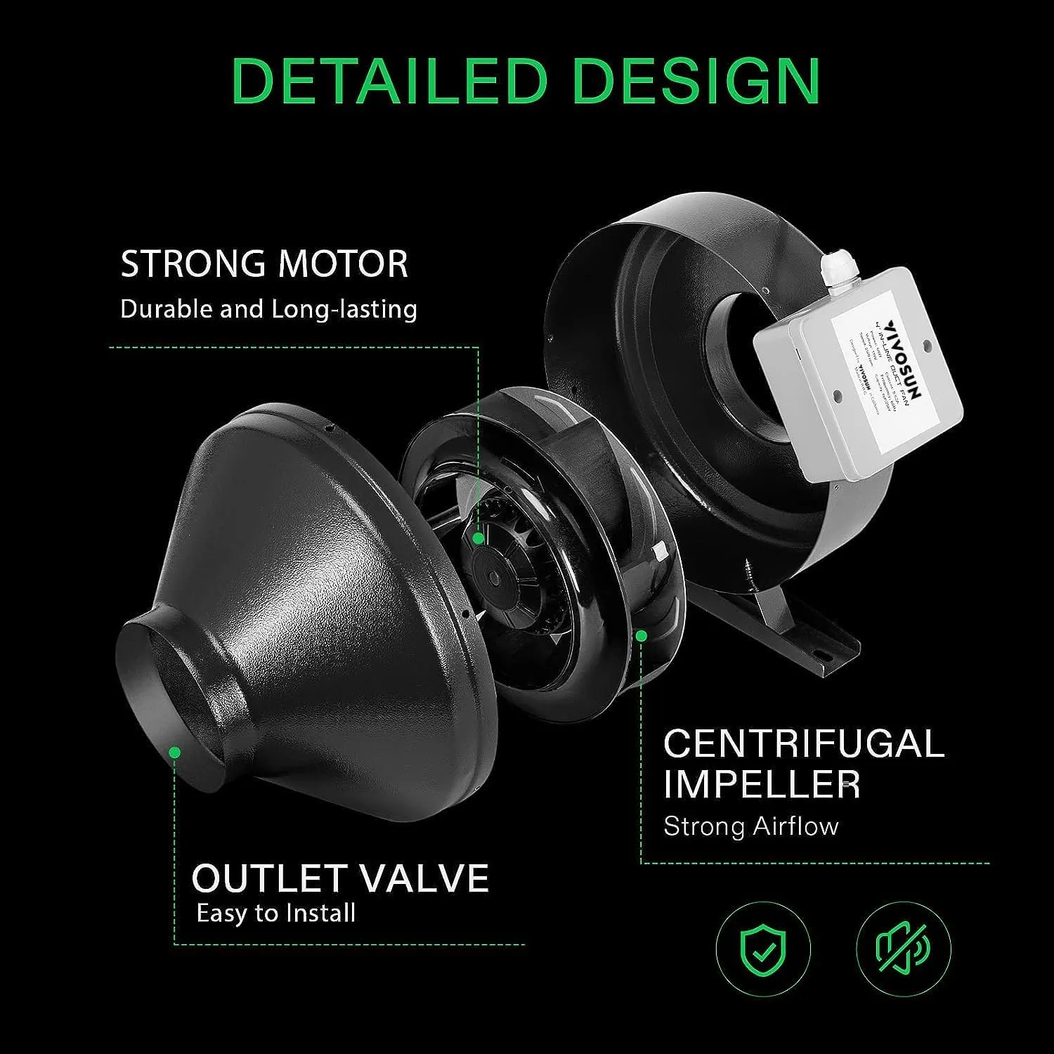 VIVOSUN Z4 4 Inch Inline Duct Fan, 203 CFM Ventilation Fan with Variable Speed Controller for Grow Tent, Indoor Garden Ventilation, Black