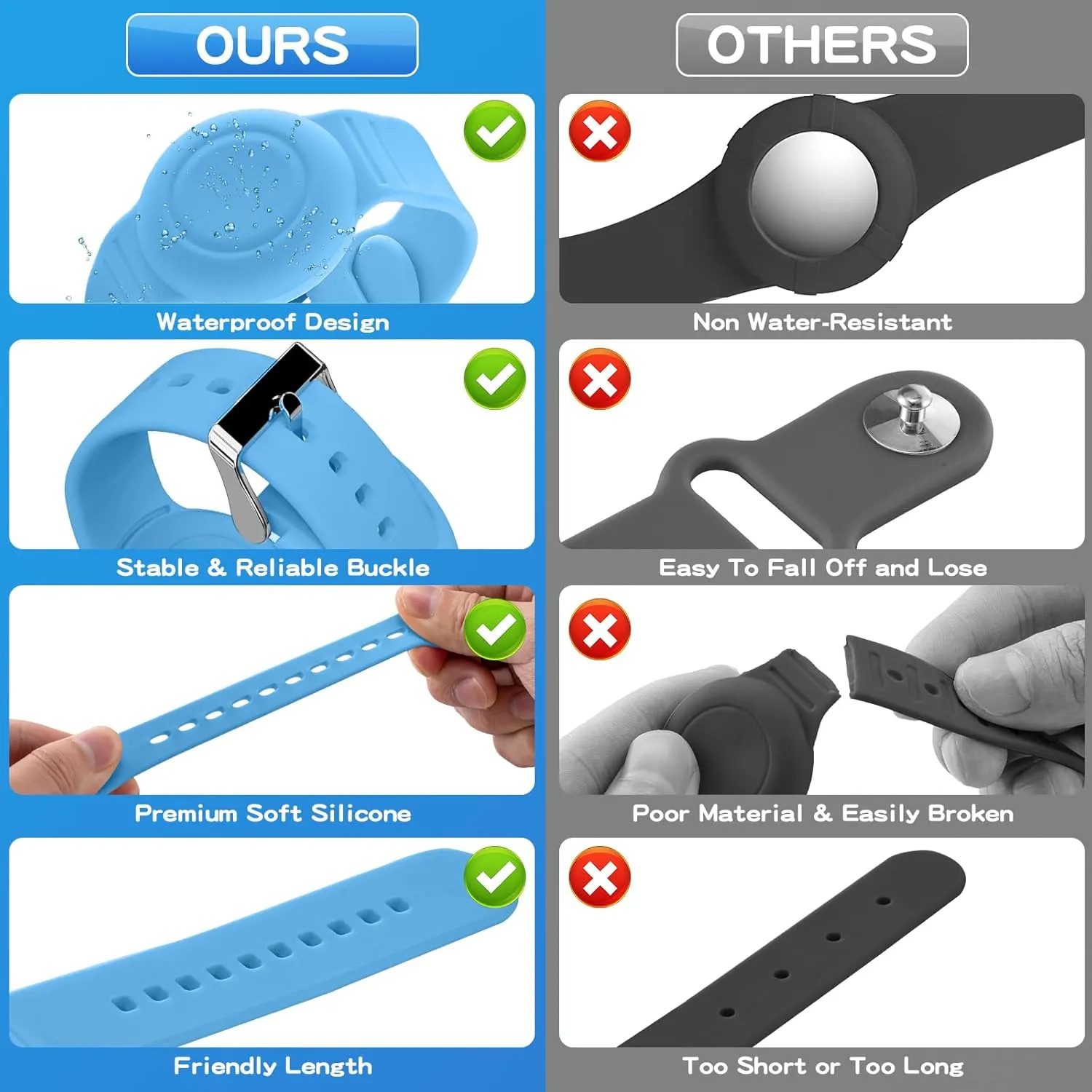 Waterproof Air Tag Bracelets(2 Pack), Soft Silicone Air Tag Hidden, Lightweight GPS Tracker Compatible with Apple AirTag (Grow in Dark Blue & Green)