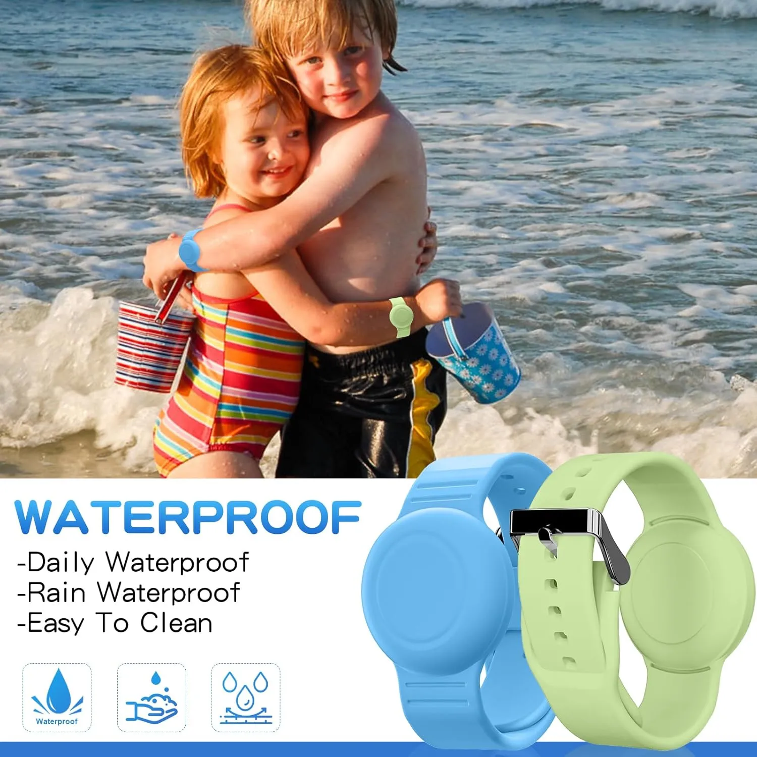 Waterproof Air Tag Bracelets(2 Pack), Soft Silicone Air Tag Hidden, Lightweight GPS Tracker Compatible with Apple AirTag (Grow in Dark Blue & Green)