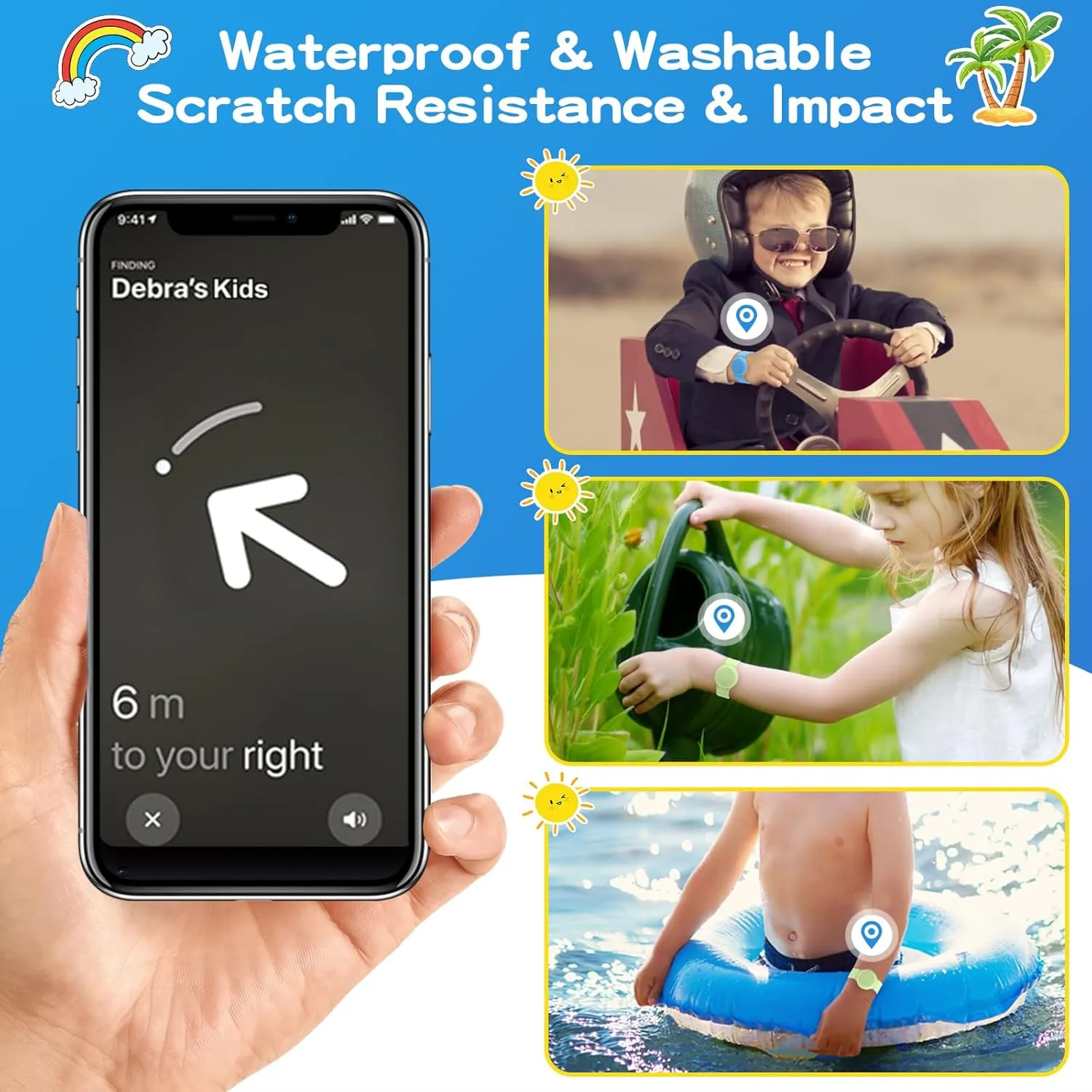 Waterproof Air Tag Bracelets(2 Pack), Soft Silicone Air Tag Hidden, Lightweight GPS Tracker Compatible with Apple AirTag (Grow in Dark Blue & Green)
