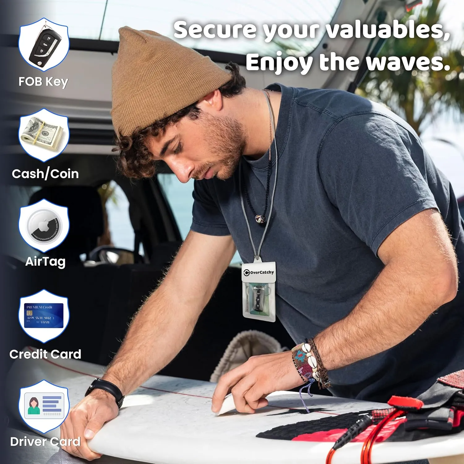 Waterproof Car Key FOB Case Floating Wallet Pouch for Remote Keys ID Credit Card Cash Money Dry Bag Holder for Swimming
