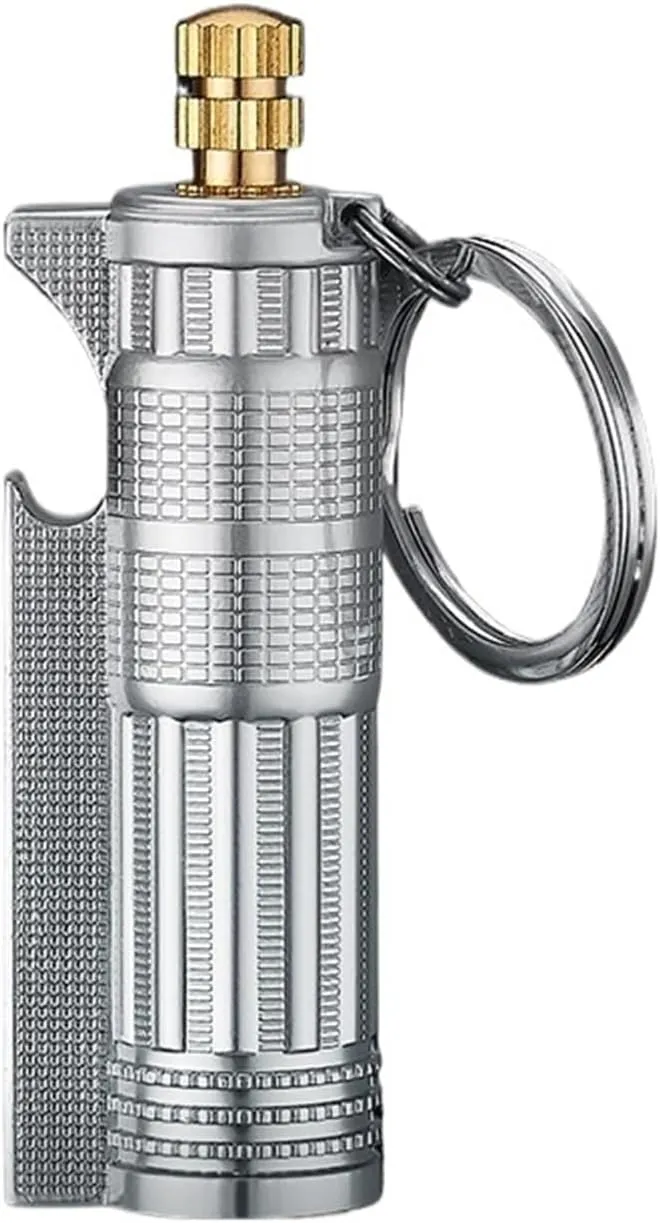 Waterproof Match Reusable Lighter, Vintage Metal Kerosene Lighter, Keychain Lighter with Bottle Opener, Windproof Reusable Multifunctional Lighter, Gift for Husband, Friend(B)