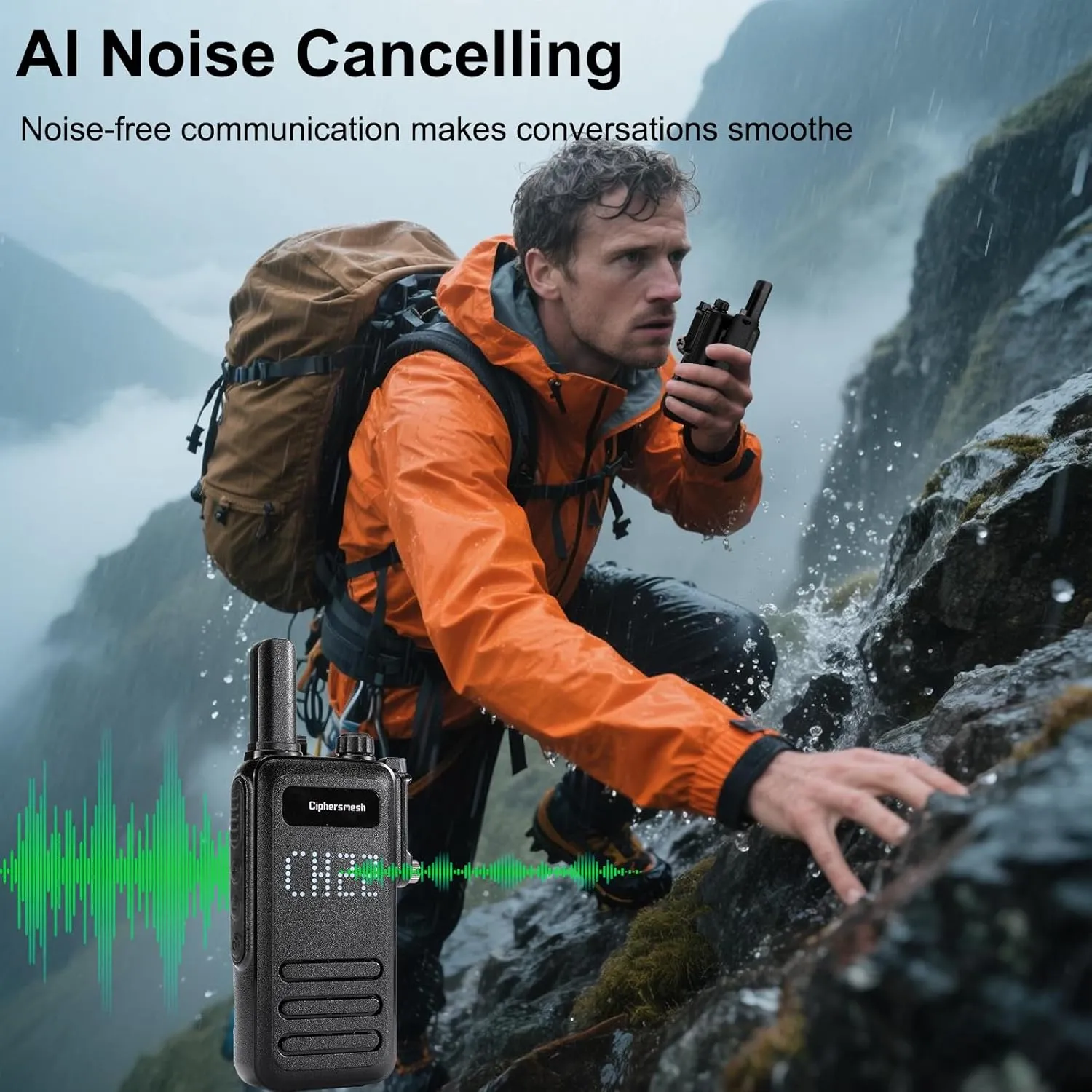Waterproof Walkie Talkies Long Range for Adult with AI 30dB Noise Cancelling, Rechargeable 2W Two Way Radios, VOX, 1700mAh, Walky Talky for Emergency Family, Camping, Hiking CAP700-2 Pack
