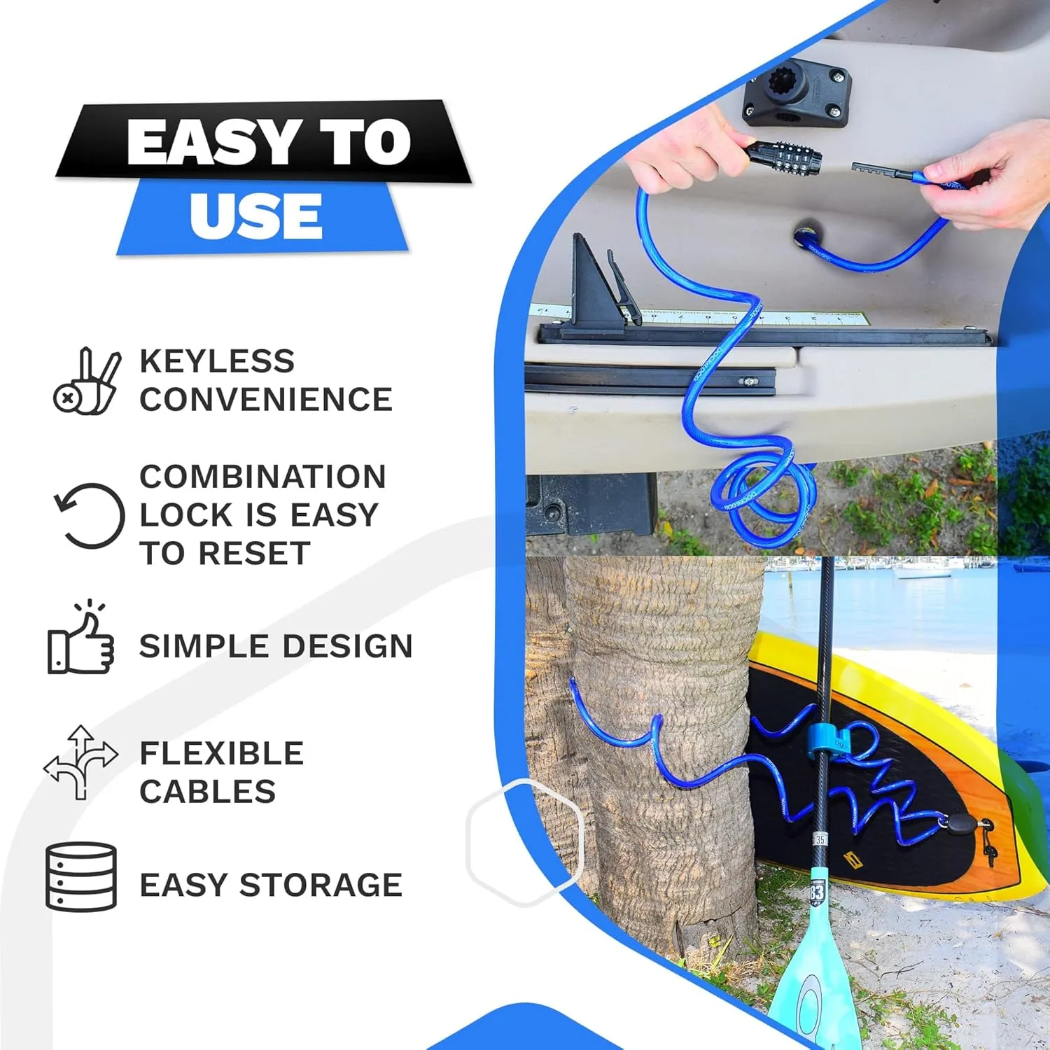 Weatherproof Coiled Security Cable Lock (5ft to 25ft Lengths) with Resettable Combination, Anti-Theft Protection for Kayaks, Bikes, Paddleboards, Scooter, Equipment, Bicycles and More