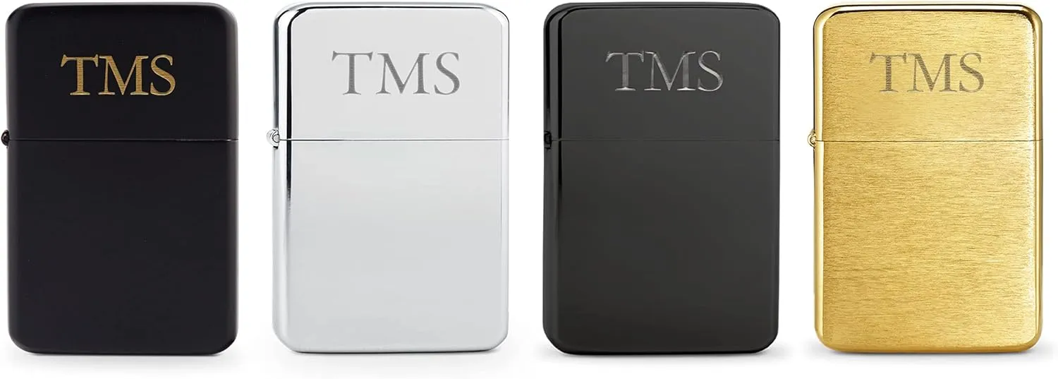 WEDDINGSTAR Personalized Engraved Gunmetal Black Metal Windproof Lighter, Customizable Monogram Engraving, Refillable, Classic Style