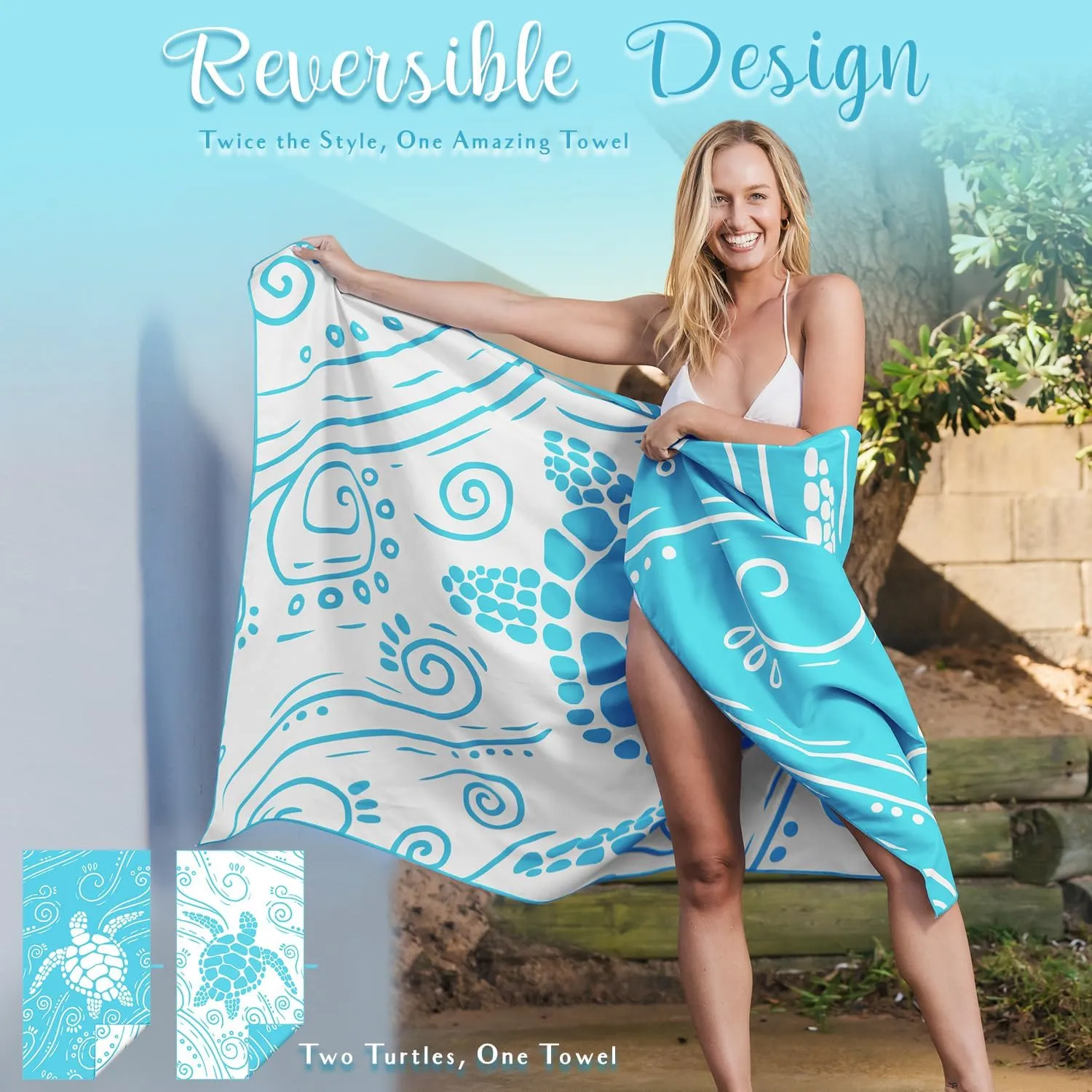 WEKAPO Microfiber Beach Towel – Ultra-Soft & Quick-Dry, Extra Large (71” x 39”), Perfect for Beach, Travel & Outdoor– Lightweight, Sand-Free & Vibrant Design (Light Blue Sea Turtle)