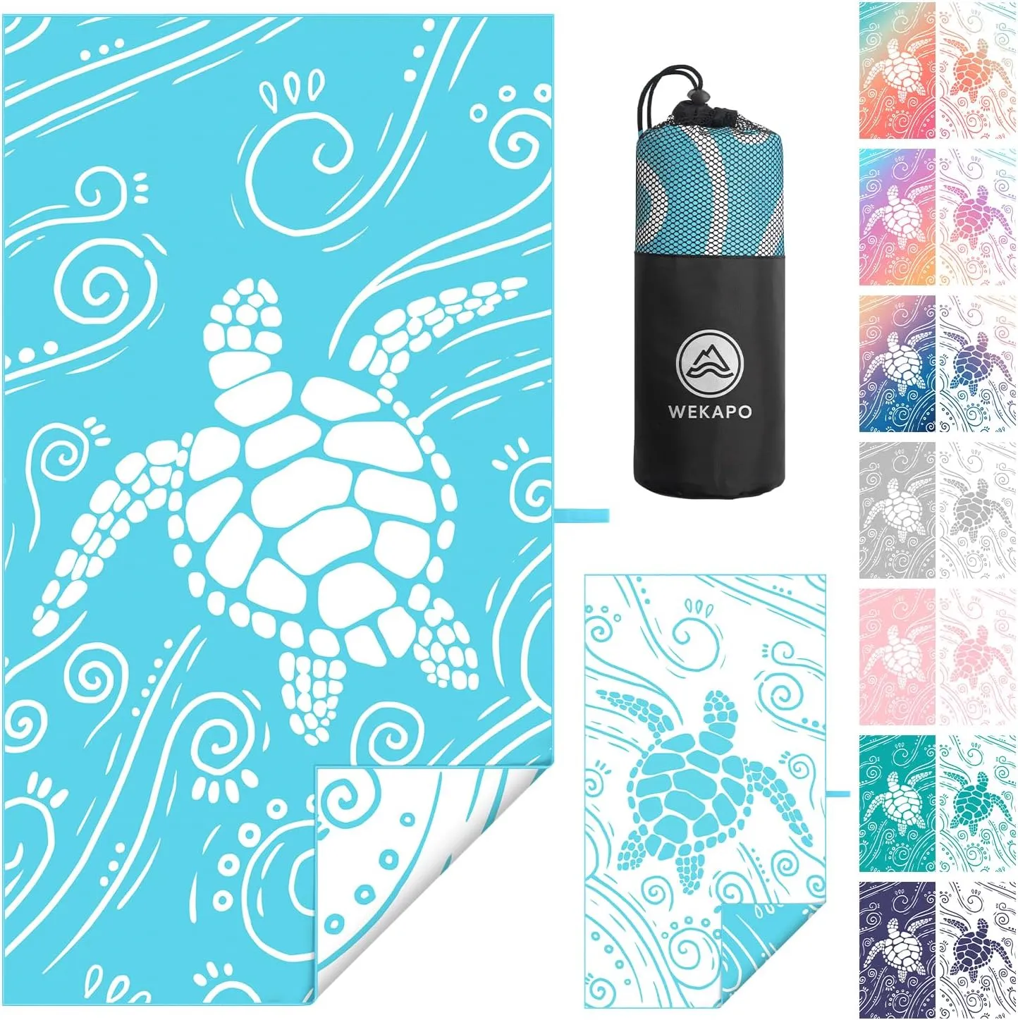 WEKAPO Microfiber Beach Towel – Ultra-Soft & Quick-Dry, Extra Large (71” x 39”), Perfect for Beach, Travel & Outdoor– Lightweight, Sand-Free & Vibrant Design (Light Blue Sea Turtle)