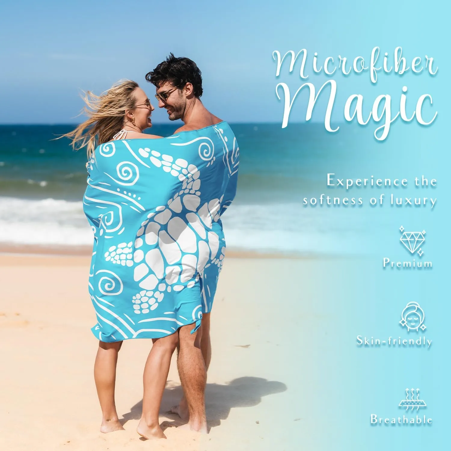 WEKAPO Microfiber Beach Towel – Ultra-Soft & Quick-Dry, Extra Large (71” x 39”), Perfect for Beach, Travel & Outdoor– Lightweight, Sand-Free & Vibrant Design (Light Blue Sea Turtle)