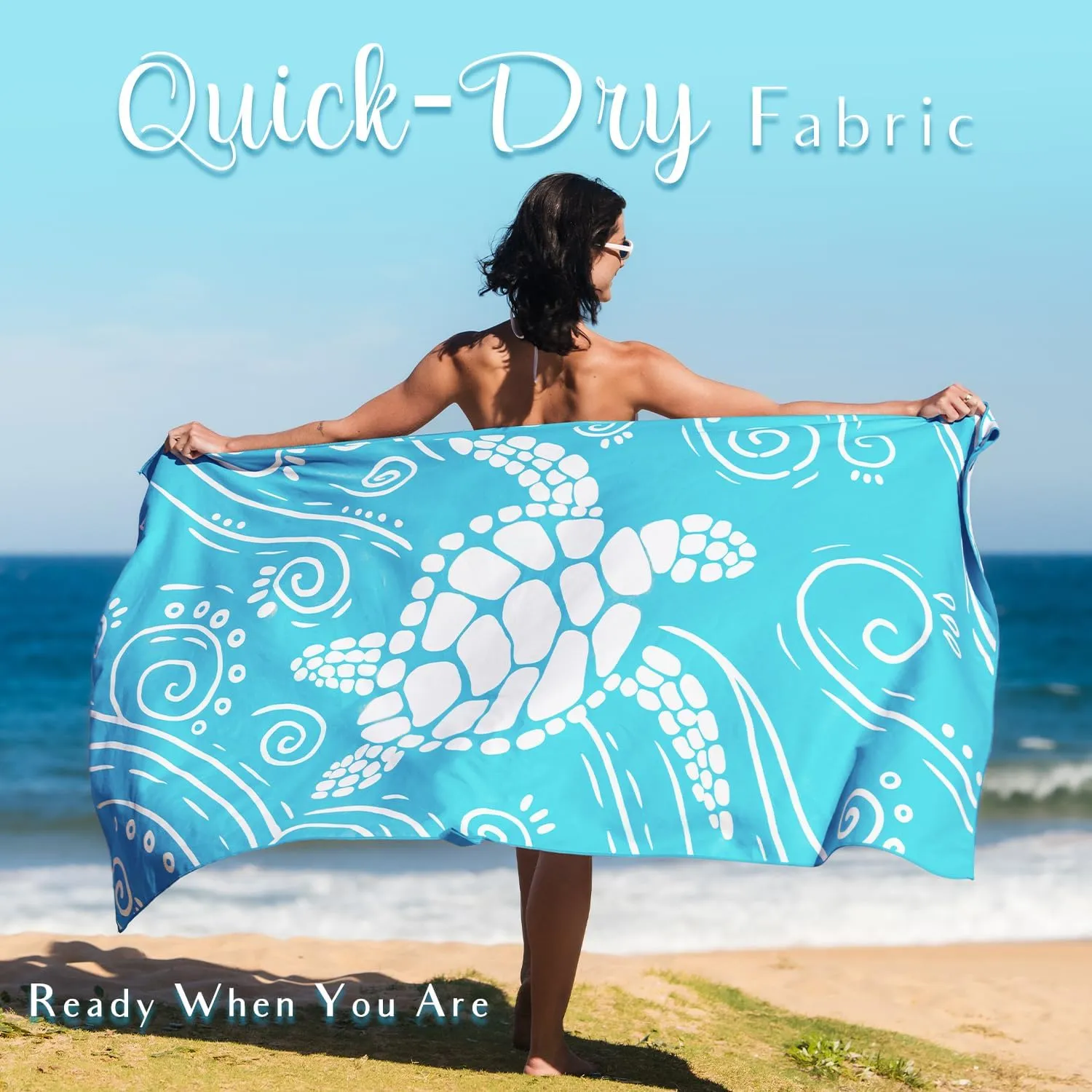 WEKAPO Microfiber Beach Towel – Ultra-Soft & Quick-Dry, Extra Large (71” x 39”), Perfect for Beach, Travel & Outdoor– Lightweight, Sand-Free & Vibrant Design (Light Blue Sea Turtle)