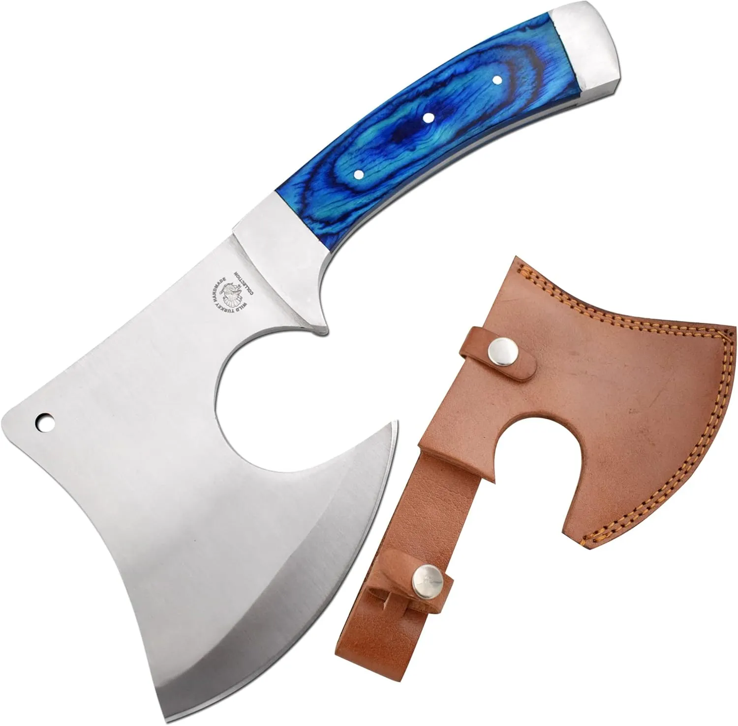 Wild Turkey Handmade Stainless Steel Collection Wood Handle Hatchet Outdoors Hunting Camping Axe… (Blue) 512 0