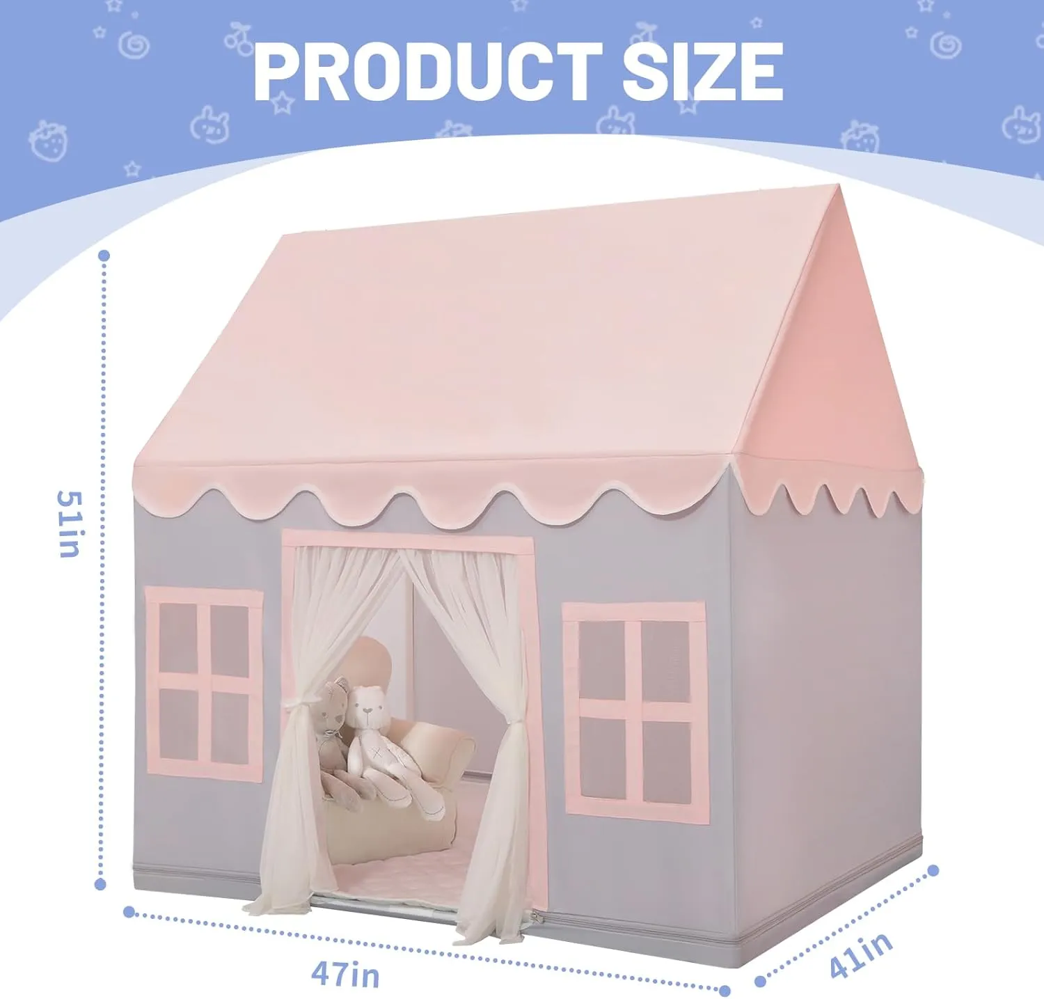 Wilwolfer Play Tent for Kids Indoor - Kids Play House Indoor Toddlers Play Tent Large Toddler Toy House Birthday Gift for Boys & Girls Playroom Decor (Gray Playhouse)