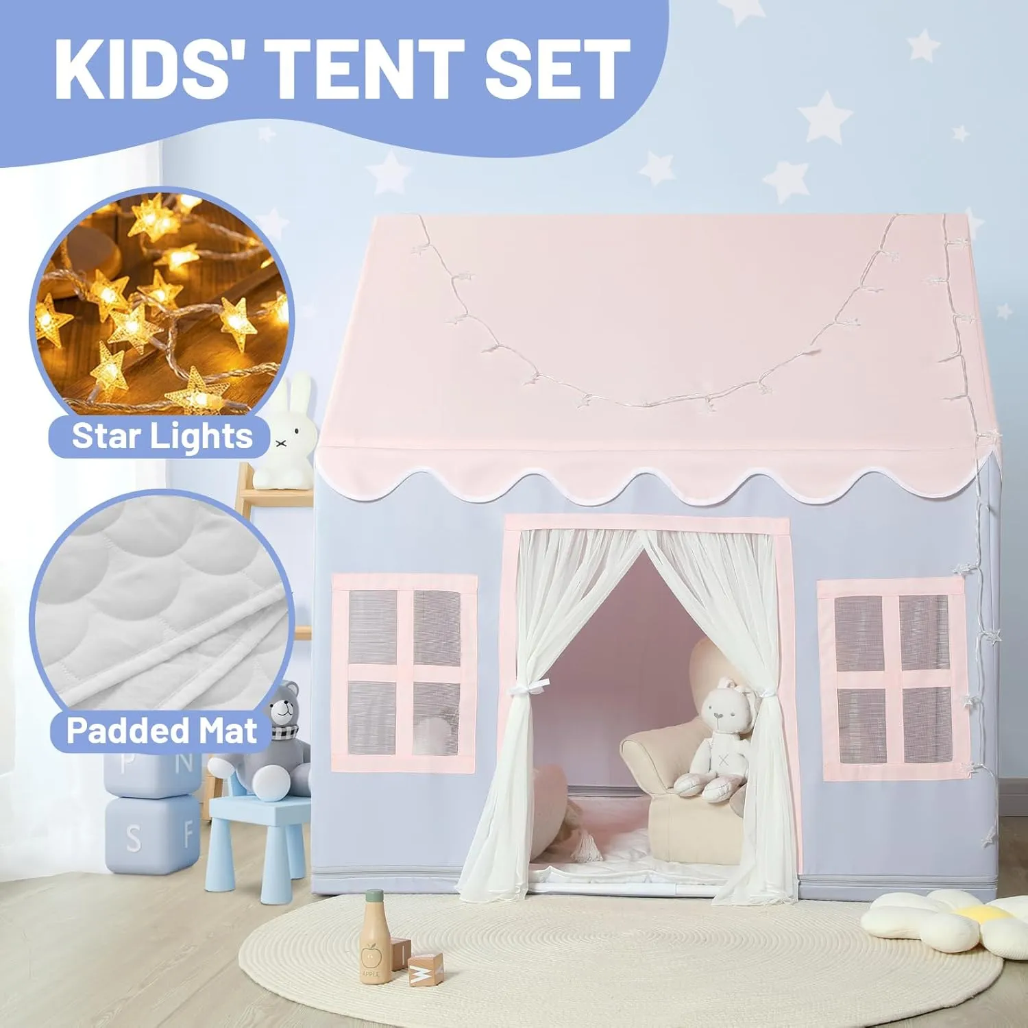 Wilwolfer Play Tent for Kids Indoor - Kids Play House Indoor Toddlers Play Tent Large Toddler Toy House Birthday Gift for Boys & Girls Playroom Decor (Gray Playhouse)