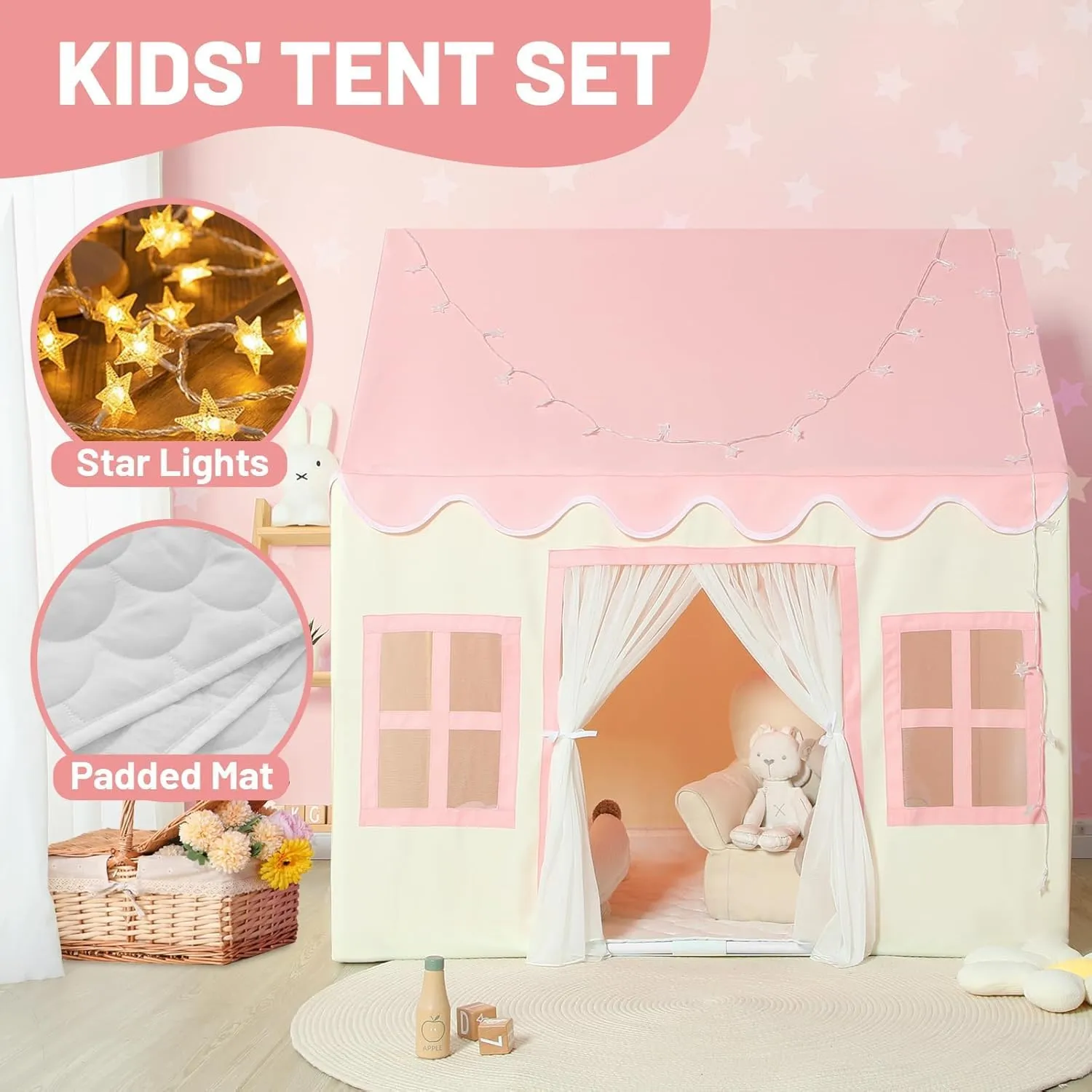 Wilwolfer Play Tent for Kids Indoor - Kids Play House Indoor Toddlers Play Tent Large Toddler Toy House Birthday Gift for Boys & Girls Playroom Decor (Pink Playhouse)