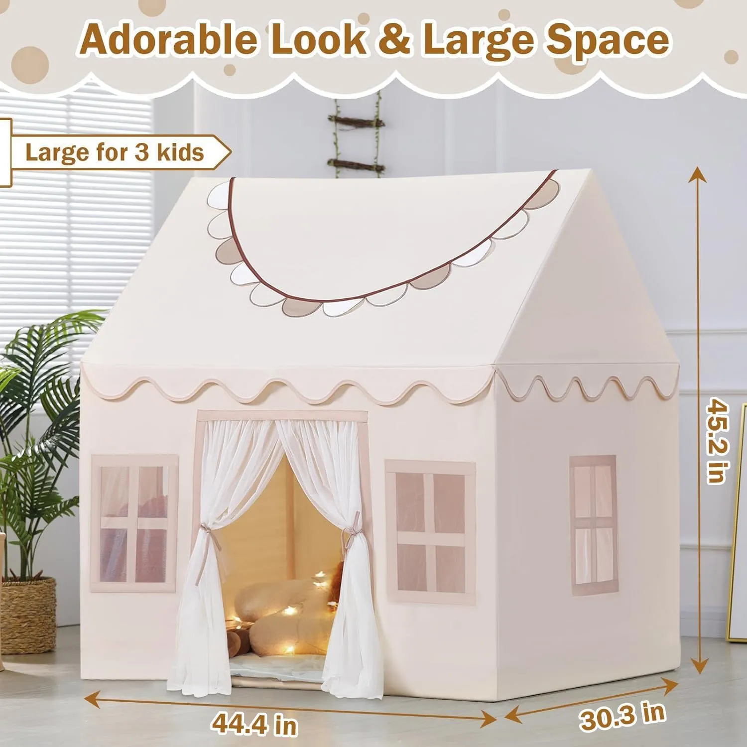 Wilwolfer Play Tent for Kids Indoor - Kids Tent Indoor Toddlers Large Toddler Toy House Birthday Gift for Boys & Girls Playroom Decor (Beige Playhouse with Mat)