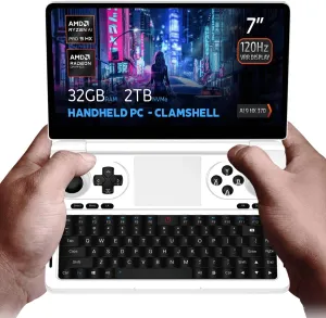 Win Mini 2025 Handheld Gaming PC, AMD Ryzen AI 9 370, 12C/24T up to 5.1GHz, Radeon 890M GPU, 32GB LPDDR5X RAM, 2TB NVMe SSD, 7” 1080p 120Hz Touchscreen, Wi-Fi 6E Bluetooth 5.3