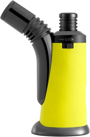 Windproof Direct Injection Lighter, refillable Windproof and Waterproof Lighter with Safety Lock, Visible transom Suitable for Outdoor, Candles, Travel (Butane not Included)(Yellow)