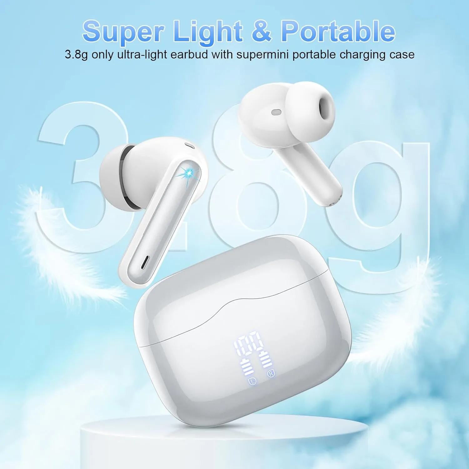 Wireless Earbuds, 2025 Bluetooth 5.4 Headphones in Ear with 4 ENC Noise Cancelling Mic, New Wireless Earphones HiFi Stereo Deep Bass 40H Playtime, LED, In-Ear Bluetooth Ear Buds IP7 Waterproof, Silver