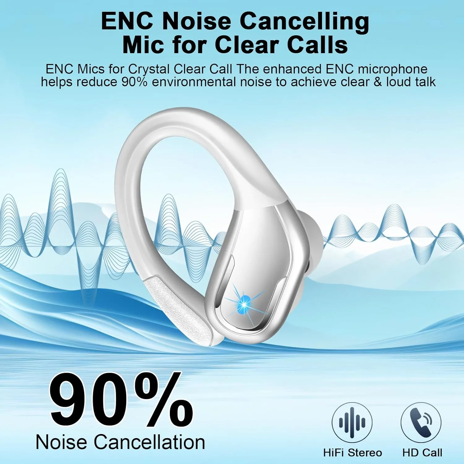 Wireless Earbuds, 75Hrs Bluetooth 5.4 Headphones Sport, Bluetooth Earbuds with ENC Noise Canceling Mic, Bass Stereo Wireless Earphones IP7 Waterproof Over Ear Buds with Earhooks for Running, Silver