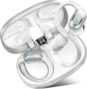 Wireless Earbuds, 75Hrs Bluetooth 5.4 Headphones Sport, Bluetooth Earbuds with ENC Noise Canceling Mic, Bass Stereo Wireless Earphones IP7 Waterproof Over Ear Buds with Earhooks for Running, Silver