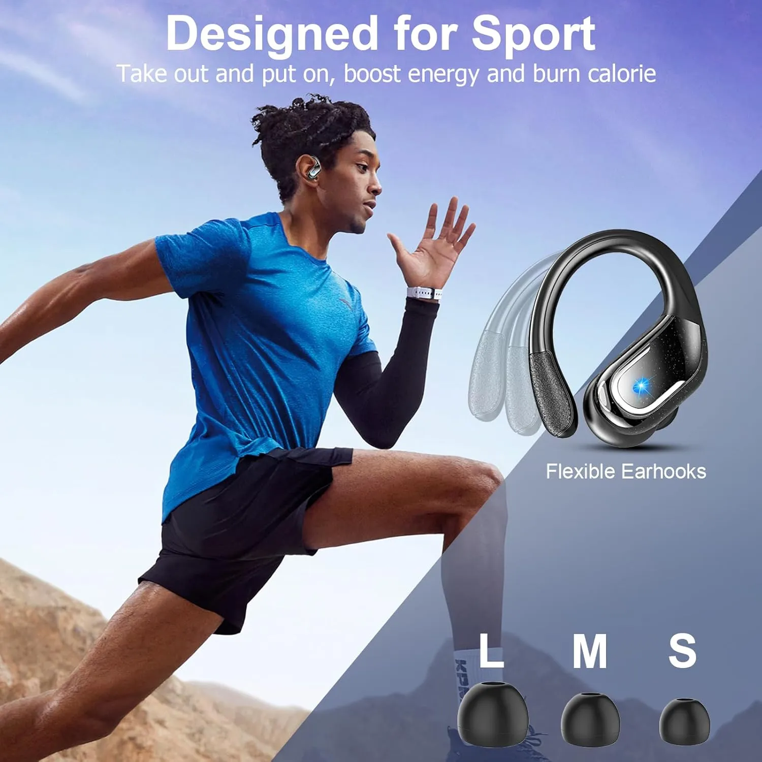 Wireless Earbuds, 75Hrs Bluetooth 5.4 Headphones Sport, Bluetooth Earbuds with ENC Noise Canceling Mic, Bass Stereo Wireless Earphones, IP7 Waterproof Over Ear Buds with Earhooks for Running/Workout
