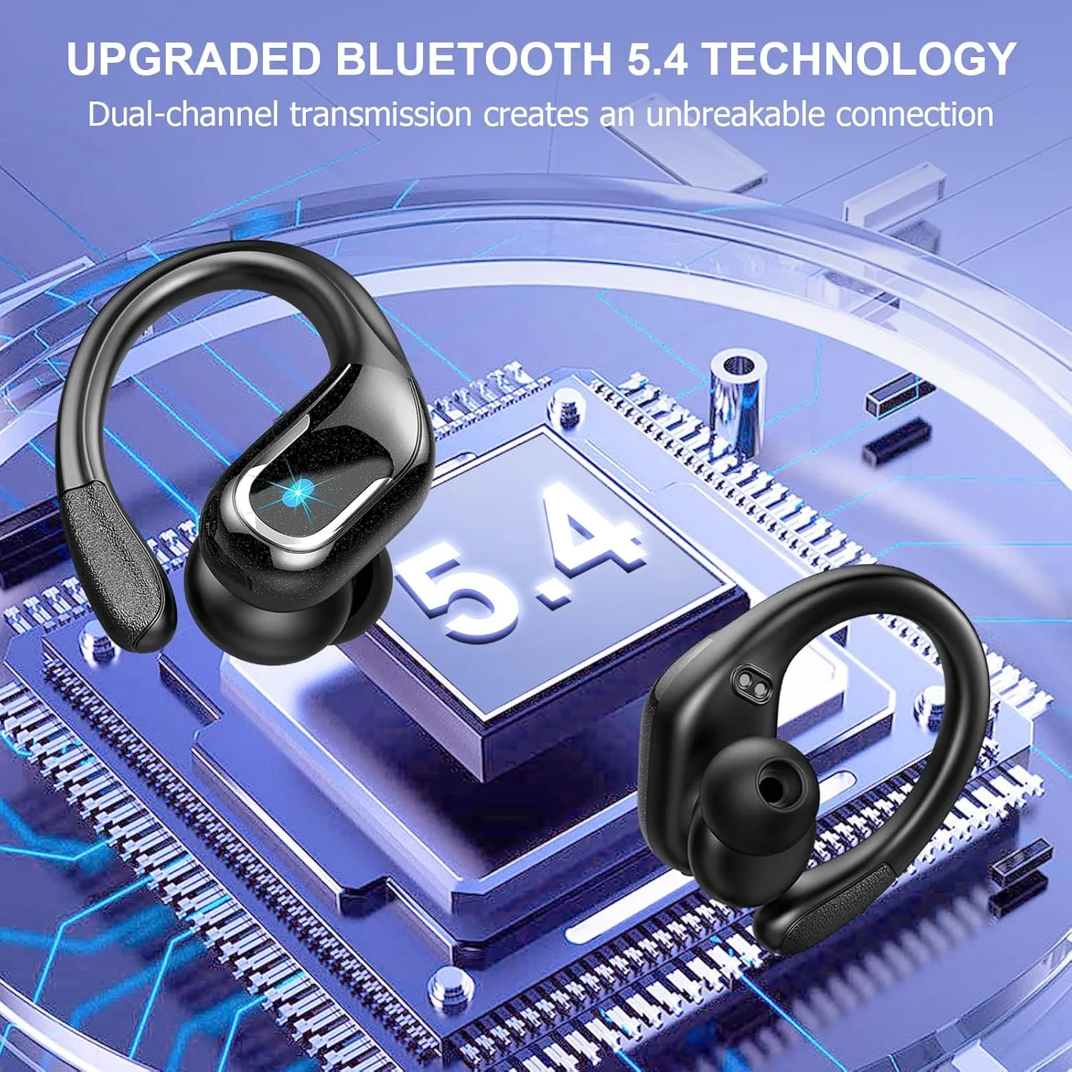 Wireless Earbuds, 75Hrs Bluetooth 5.4 Headphones Sport, Bluetooth Earbuds with ENC Noise Canceling Mic, Bass Stereo Wireless Earphones, IP7 Waterproof Over Ear Buds with Earhooks for Running/Workout