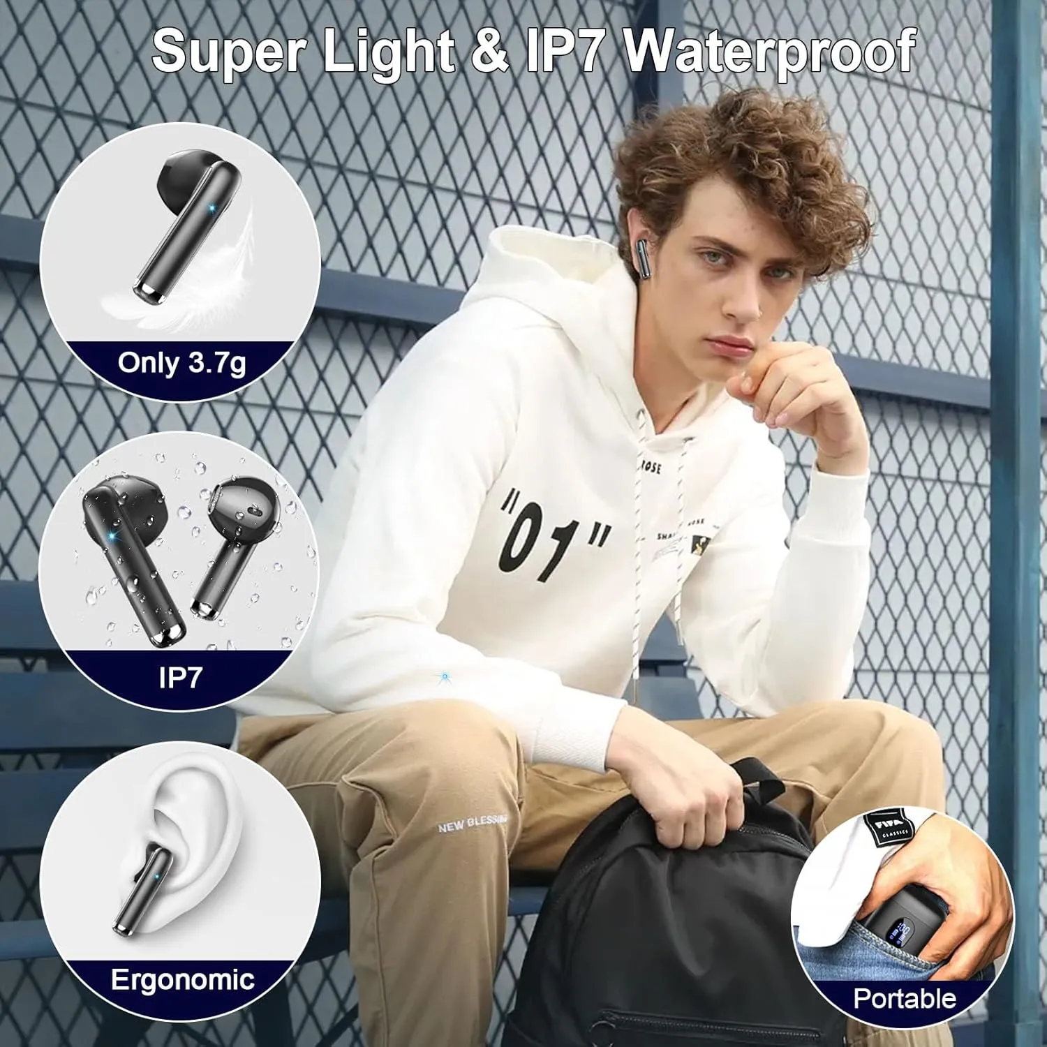 Wireless Earbuds Bluetooth 5.3 Earbuds Hi-Fi Stereo, 2024 Ear Buds with 4 ENC Mics, 3g Mini Bluetooth Headphones in Ear, 30H USB-C LED Charging Case, IP7 Waterproof Wireless Earphones for Android iOS
