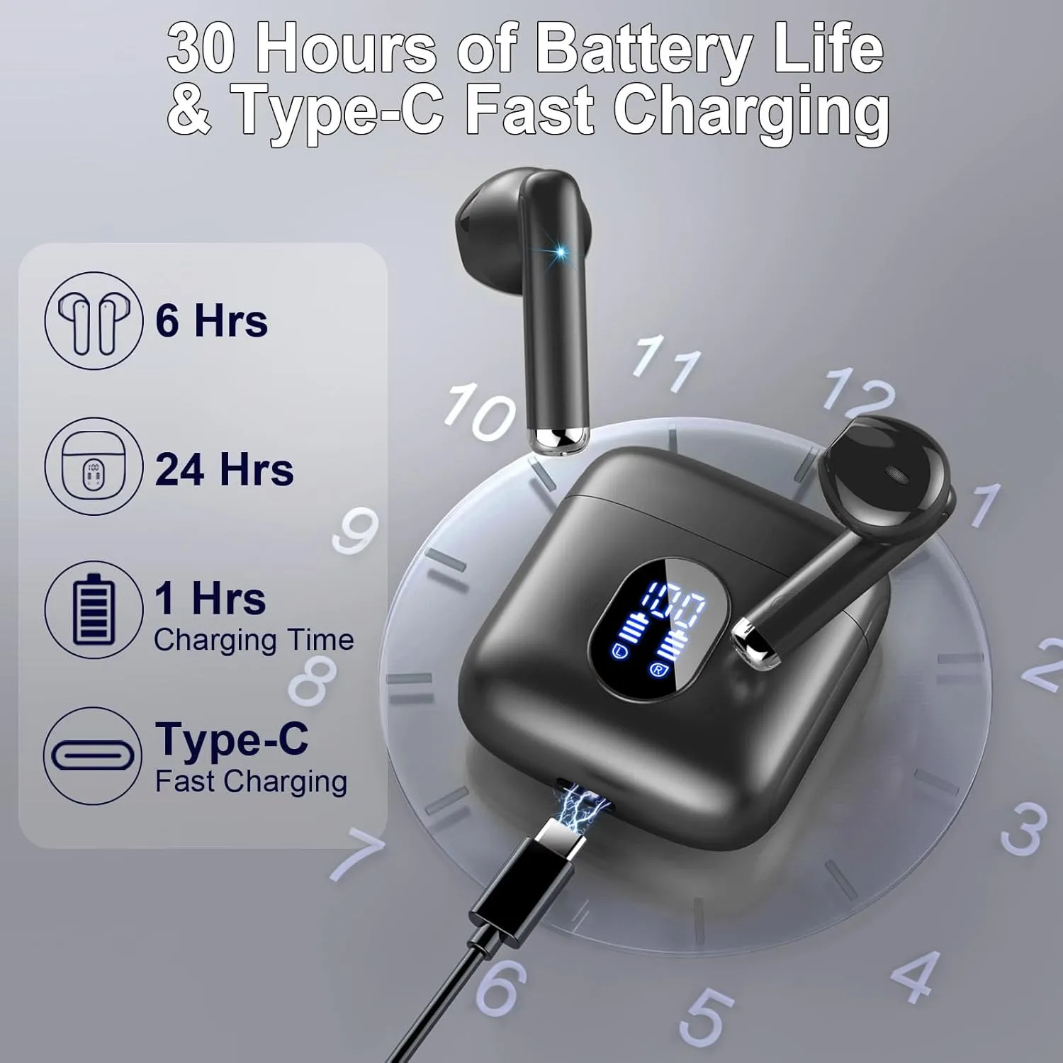 Wireless Earbuds Bluetooth 5.3 Earbuds Hi-Fi Stereo, 2024 Ear Buds with 4 ENC Mics, 3g Mini Bluetooth Headphones in Ear, 30H USB-C LED Charging Case, IP7 Waterproof Wireless Earphones for Android iOS