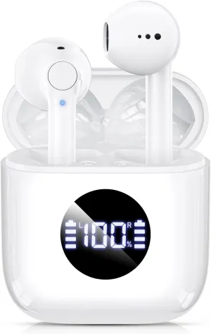 Wireless Earbuds, Bluetooth 5.3 Headphones with Charging Case, Lightweight in-Ear Stereo Earphones with Mic for Android/iOS Cellphone, Waterproof Cordless Earphones for Sports-Ivory White
