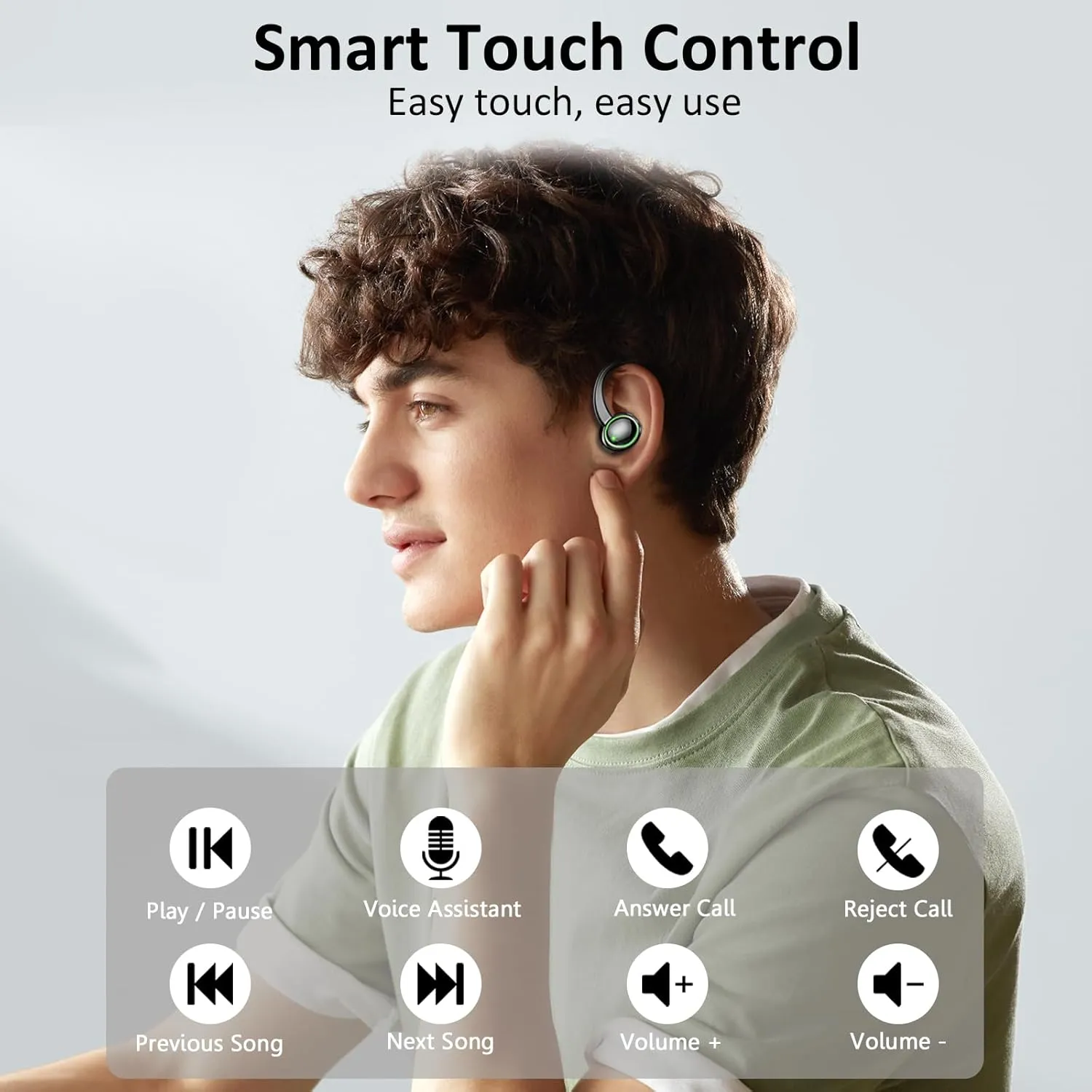 Wireless Earbuds, Bluetooth 5.4 Headphones Sports, 50H Playback Over-Ear buds with ENC Noise Cancelling Mic, Deep Bass Fitness Earphones with Earhooks, IP7 Waterproof Headset for Gym Running Workout