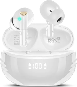 Wireless Earbuds Bluetooth 5.4 in Ear Light-Weight Headphones Built-in MIC, 48H Playback HiFi Stereo Bass Earphones, IPX7 Waterproof Ear Buds with Digital Display Charging Case, Touch Control, White