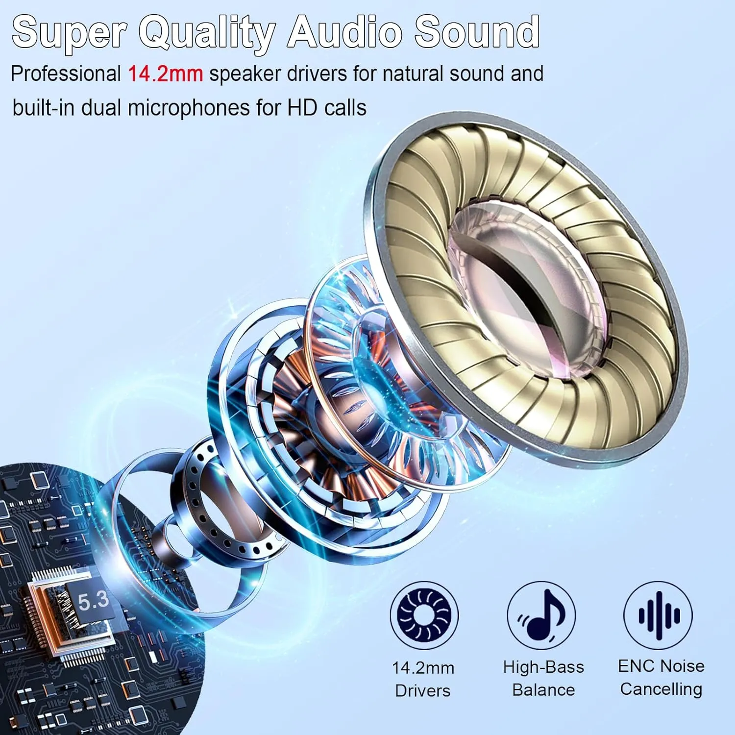 Wireless Earbuds Bluetooth Headphones Hi-Fi Stereo, 2024 Ear Buds with 4 ENC Mics, 3g Mini Wireless Headphones in Ear, 30H USB-C LED Charging Case, IP7 Waterproof Wireless Earphones for Android iOS