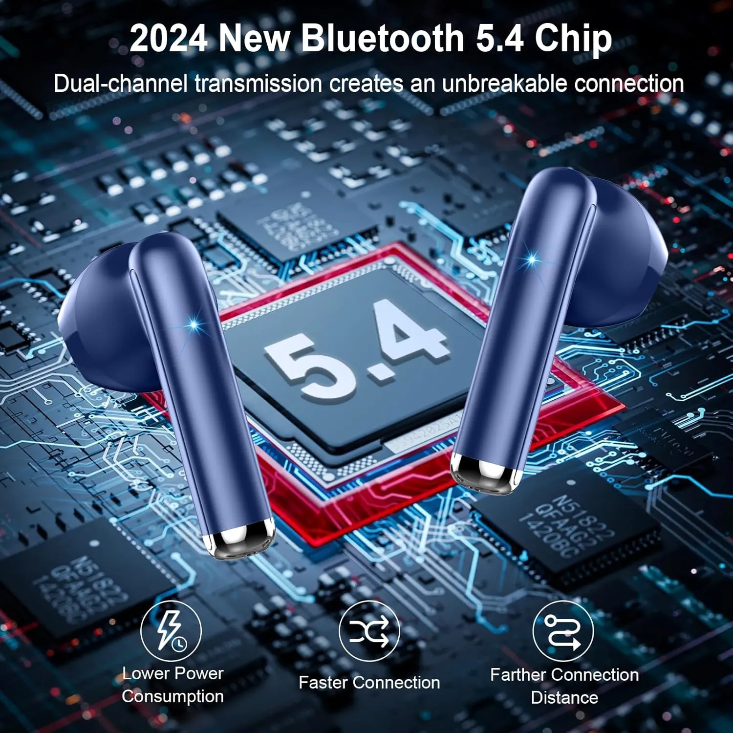 Wireless Earbuds Bluetooth Headphones Hi-Fi Stereo, 2024 Ear Buds with 4 ENC Mics, 3g Mini Wireless Headphones in Ear, 30H USB-C LED Charging Case, IP7 Waterproof Wireless Earphones for Android iOS