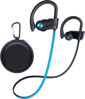 Wireless Headphones Bluetooth 5.3 Headphones with 16 Hours Playtime, Over-Ear Stereo Bass Earphones with Earhooks Headset, Sports Earbuds with Storage Bag for Running, Blue