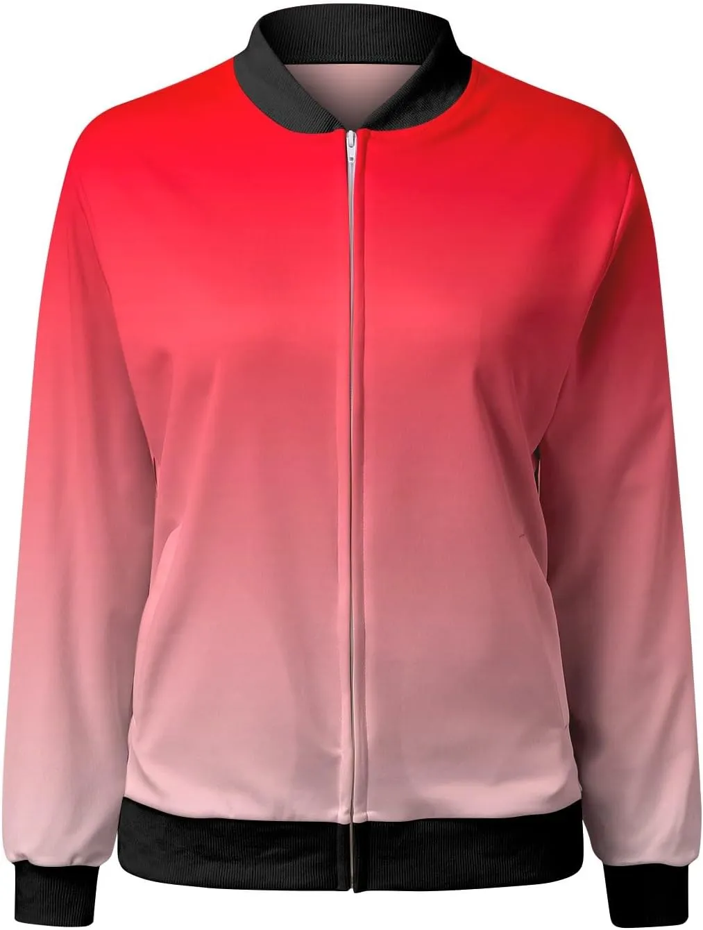 Women Fall Trendy Bomber Jacket Stand Collar Zip Up Windproof Floral Outerwears Long Sleeve Loose Casual Y2K Outwears