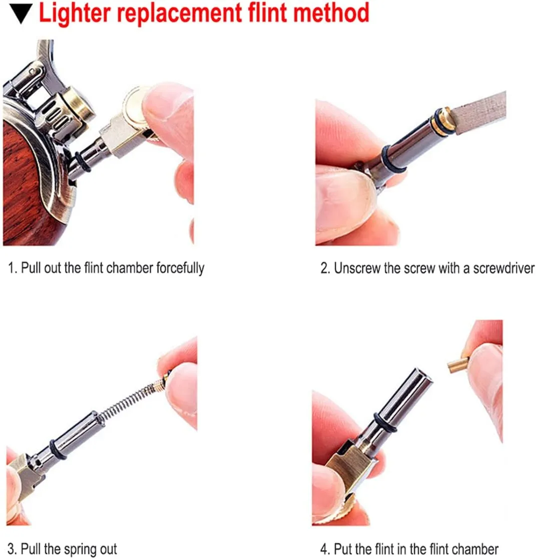Wooden Lighter, Windproof Reusable Antique Classic Flame Lighter, Unique Birthday Gifts for Men Dad Husband with 1 Flints and 1 Wick (Black)