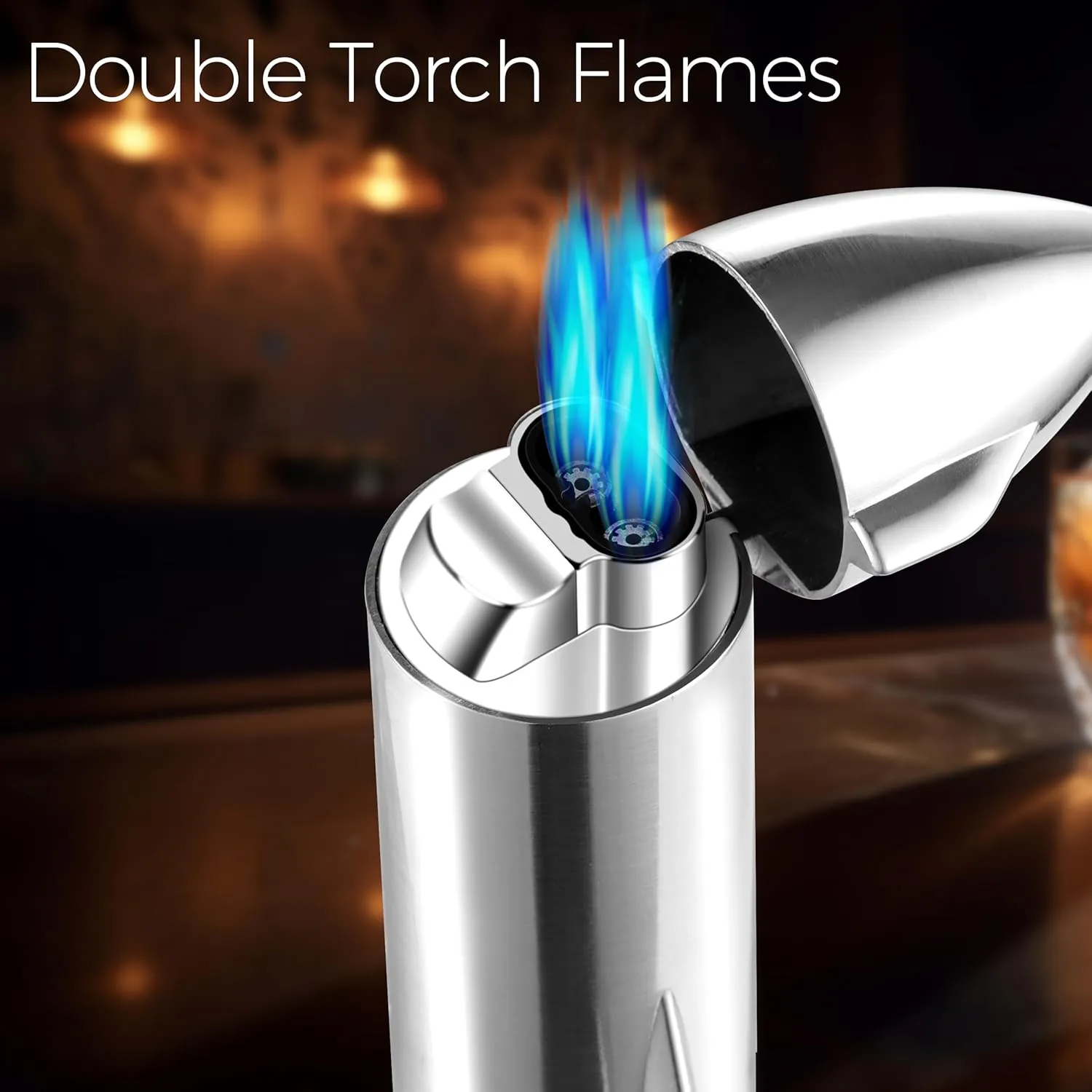 Woodronic Butane Torch Lighter with Built-in Punch, Adjustable Flame, Spaceship Rocket Refillable Butane Lighter for Cooking Grill, Gift for Men