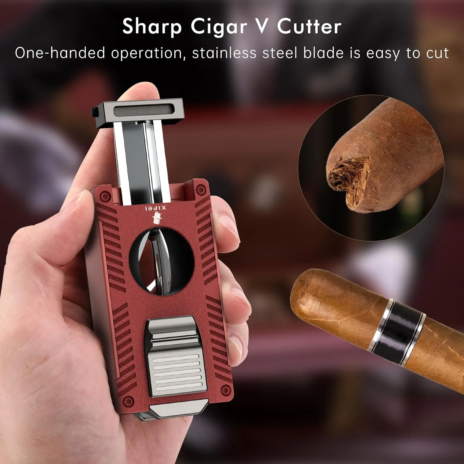 XIFEI Torch Lighter, Double Jet Flame Lighter with Cigar V Cutter and Punch, Draw Enhancer and Holder, Refillable Butane Lighter, Multifunctional Cigar Accessory for Men's Gift (Red)