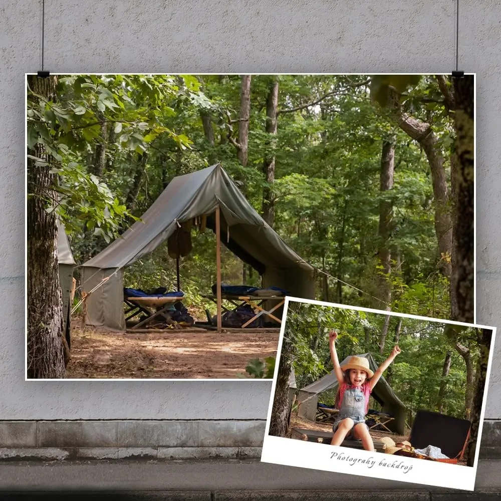 Yeele 7x5ft Scouts Forest Camping Photography Backdrop Summer Camp Green Canvas Tent Background Jungle Explore Hiking Woods Adventure Tree Plant Suburb Picnic Outdoor Campground Photo Studio Props