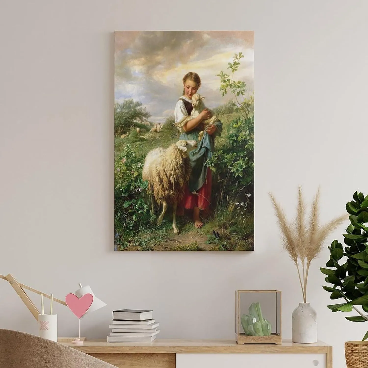 YJIIOXXZ Johann Baptist Hofner The Little Shepherdess Painting Poster Canvas Wall Art Posters For Room Aesthetic And Decor Pictures For Living Room Bedroom Decor 24x36inch(60x90cm)