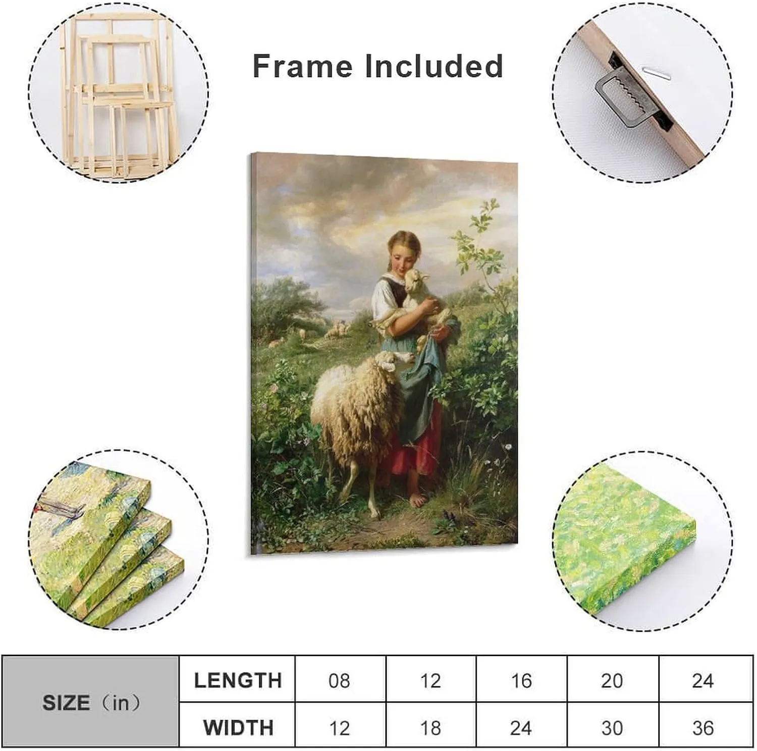 YJIIOXXZ Johann Baptist Hofner The Little Shepherdess Painting Poster Canvas Wall Art Posters For Room Aesthetic And Decor Pictures For Living Room Bedroom Decor 24x36inch(60x90cm)