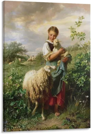 YJIIOXXZ Johann Baptist Hofner The Little Shepherdess Painting Poster Canvas Wall Art Posters For Room Aesthetic And Decor Pictures For Living Room Bedroom Decor 24x36inch(60x90cm)