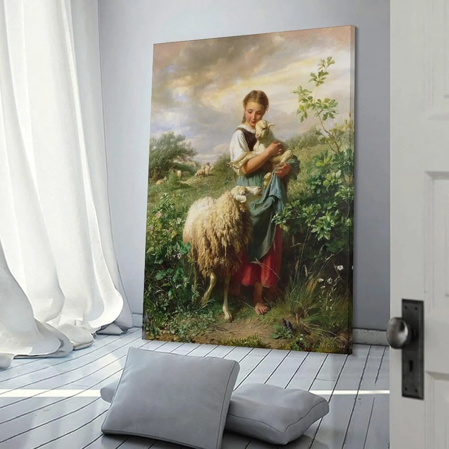 YJIIOXXZ Johann Baptist Hofner The Little Shepherdess Painting Poster Canvas Wall Art Posters For Room Aesthetic And Decor Pictures For Living Room Bedroom Decor 24x36inch(60x90cm)