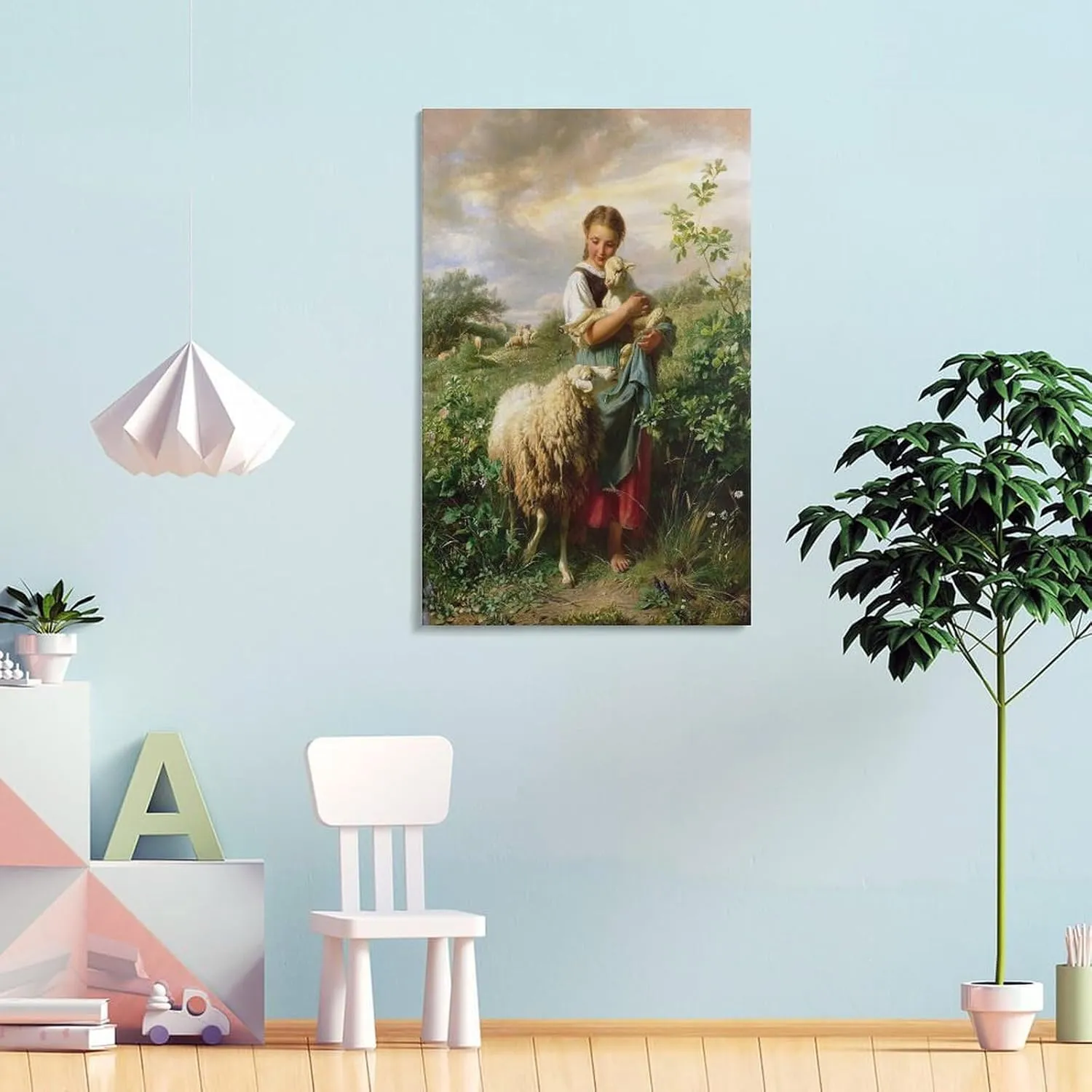 YJIIOXXZ Johann Baptist Hofner The Little Shepherdess Painting Poster Canvas Wall Art Posters For Room Aesthetic And Decor Pictures For Living Room Bedroom Decor 24x36inch(60x90cm)