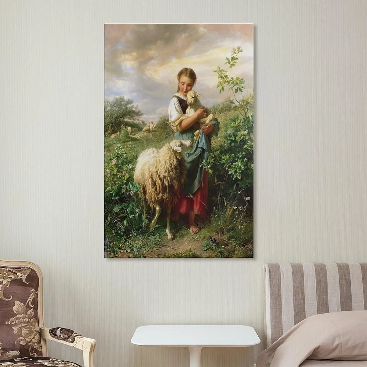 YJIIOXXZ Johann Baptist Hofner The Little Shepherdess Painting Poster Canvas Wall Art Posters For Room Aesthetic And Decor Pictures For Living Room Bedroom Decor 24x36inch(60x90cm)